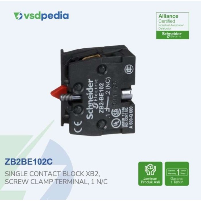 MOS99 SCHNEIDER ADDITIONAL CONTACT BLOK XB2 1 N/C ZB2BE102C