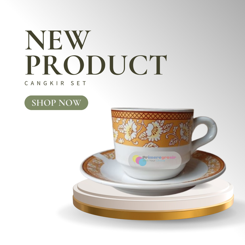 Cangkir Kopi 1 Set Keramik Gold / Gelas Set Cangkir dan Tatakannya 1 Pack