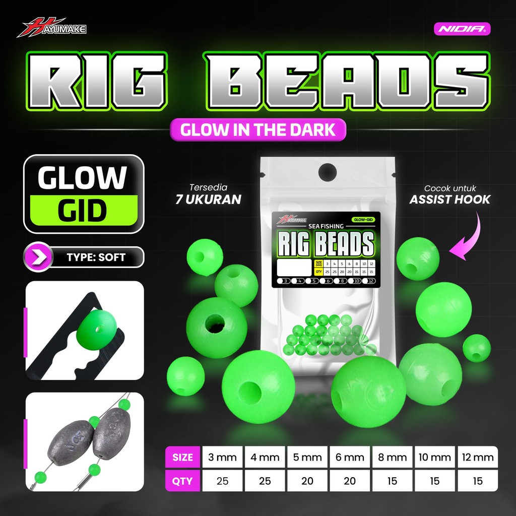 Stopper Pancing GID Hayumake Rig Beads Manik Manik Glow In the dark untuk bahan Rangkaian Pancing Ko