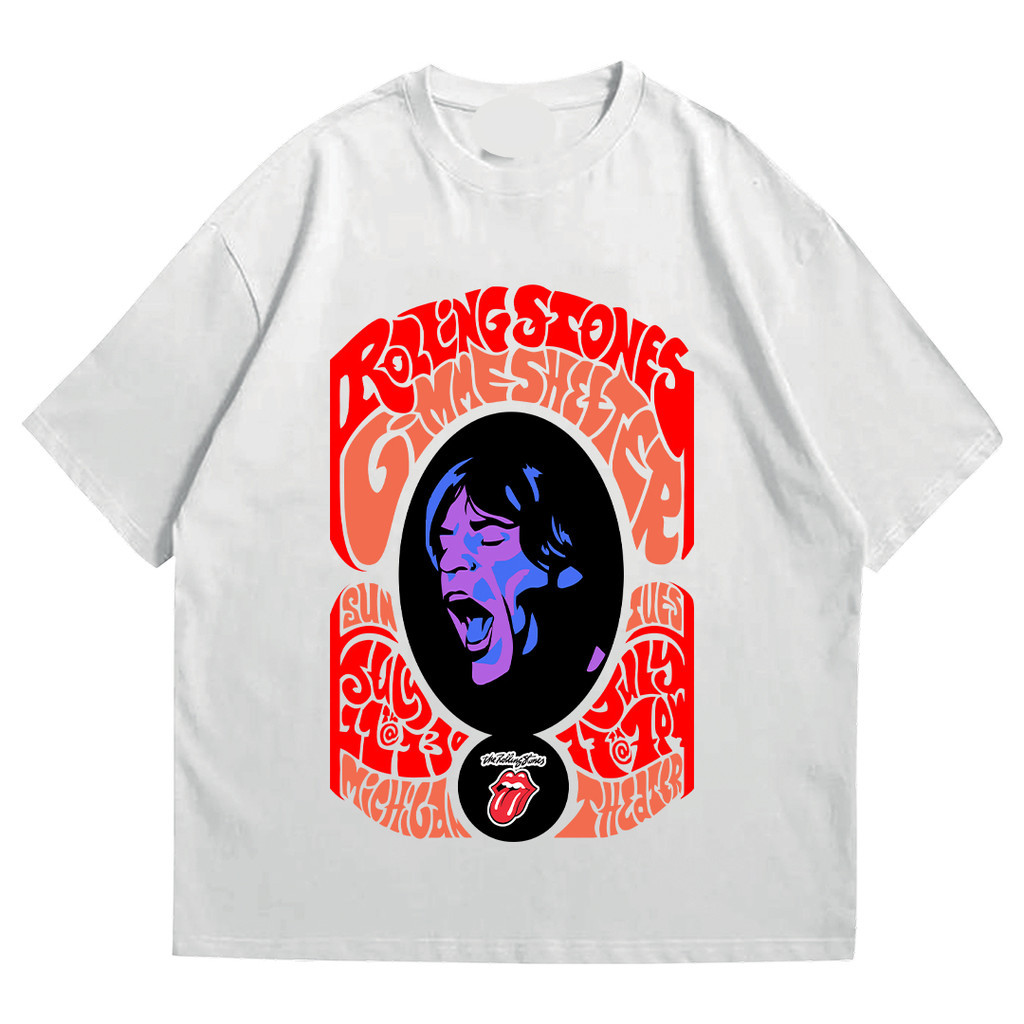 Kaos Lengan Pendek Pria Band Rolling Stone Gimme Shelter Vintage Style Cotton Combed 24s