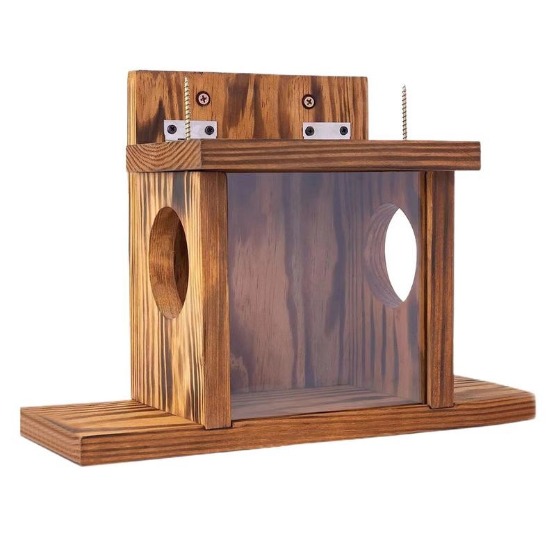 Wood Squirrel Feeder Chipmunk Feeding House, Squirrel Food Feeder Box Garden Decoration For Outside 