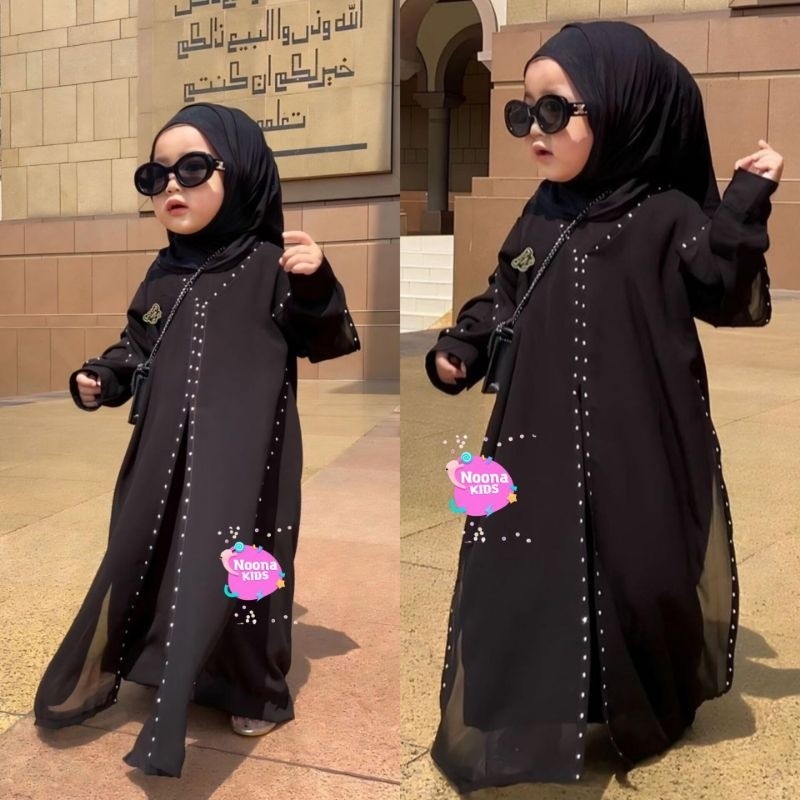 jr53wg Noona Kids 1-14 Tahun Dress Muslim Anak Perempuan Hitam Gamis anak Abaya kids Ratih Ameena