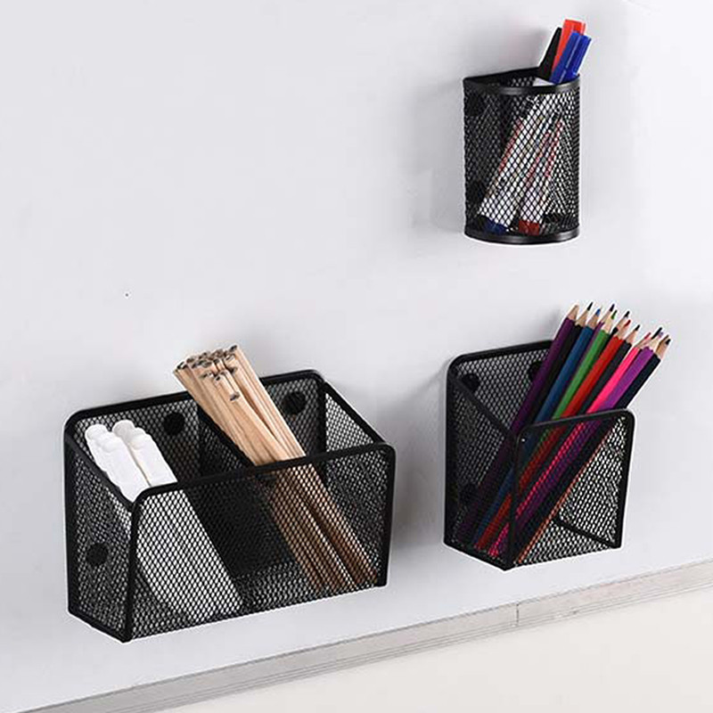 

Magnetic Pencil Holder Stationery Storage Mesh Basket Desktop Pen Makeup Brush Container Kitchen Refrigerator Organizer