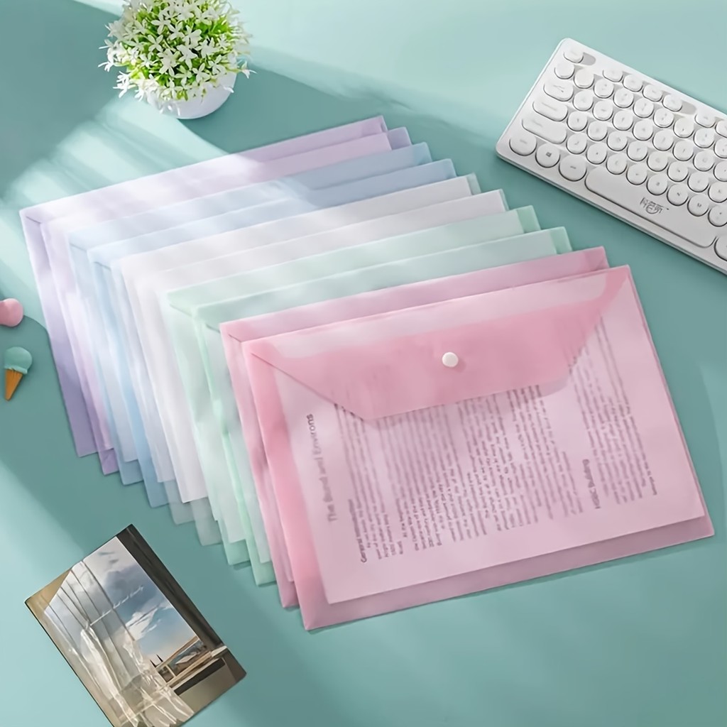 

10pcs Morandi color file bag Plastic 16C A4 paper storage folder Transparent portfolio School and office binders