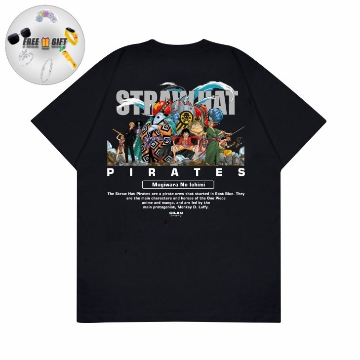 [FREE GIFT]Kaos Anime One Piece "Straw Hat Pirates" – Outfit Wibu Premium, Super Keren 24S