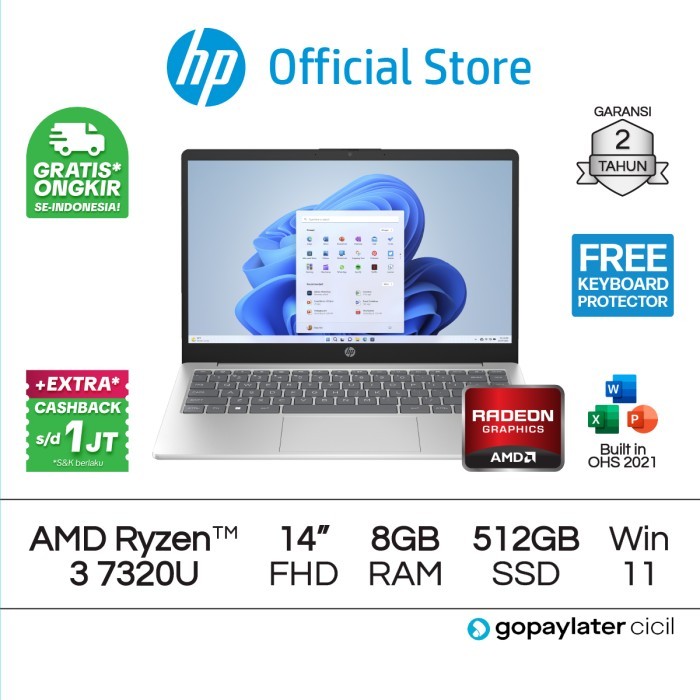 Laptop HP 15s-eq2087AU Ryzen 3 Radeon 8GB RAM 512GB W11 15.6 Inch AMD - 8GB/512GB, Gold
