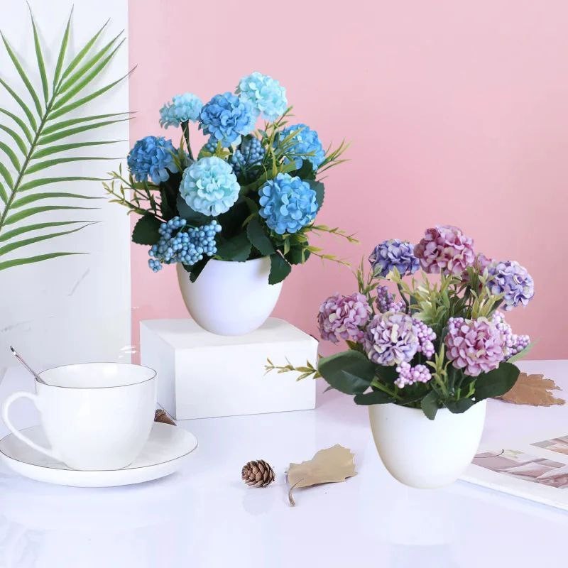Tanaman Hias Bunga Hortensia / Bunga Hias Mini Plastik / Bunga Hias Mini Palsu / Bunga Dekorasi Ruan
