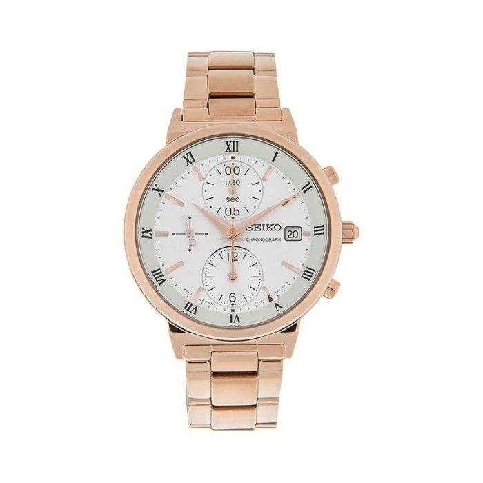 JAM TANGAN WANITA SEIKO SNDV34P1 CHRONOGRAPH STAINLESS STRAP ROSE GOLD WHITE