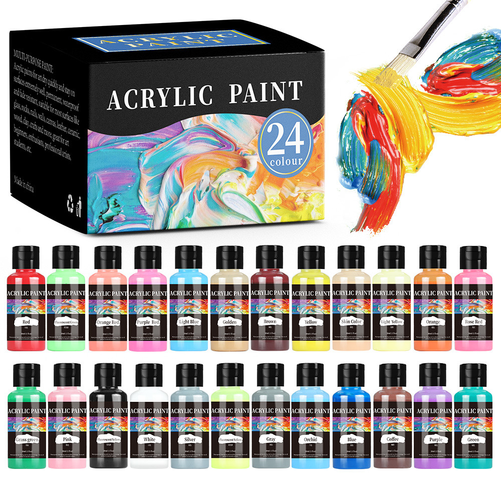 

24 Colors/Set Acrylic Paint Colors Bottled Acrylic Paint Set Paint For Fabric Clothing Painting Rich For Leather DIY Pigment