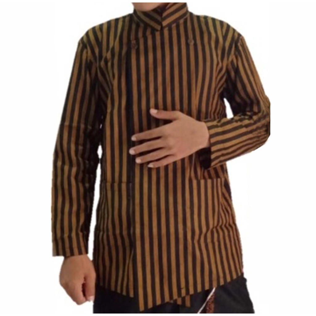 LURIK Baju Surjan Jawa Motif Lurik Jawa Khas Jogja Coklat Hitam