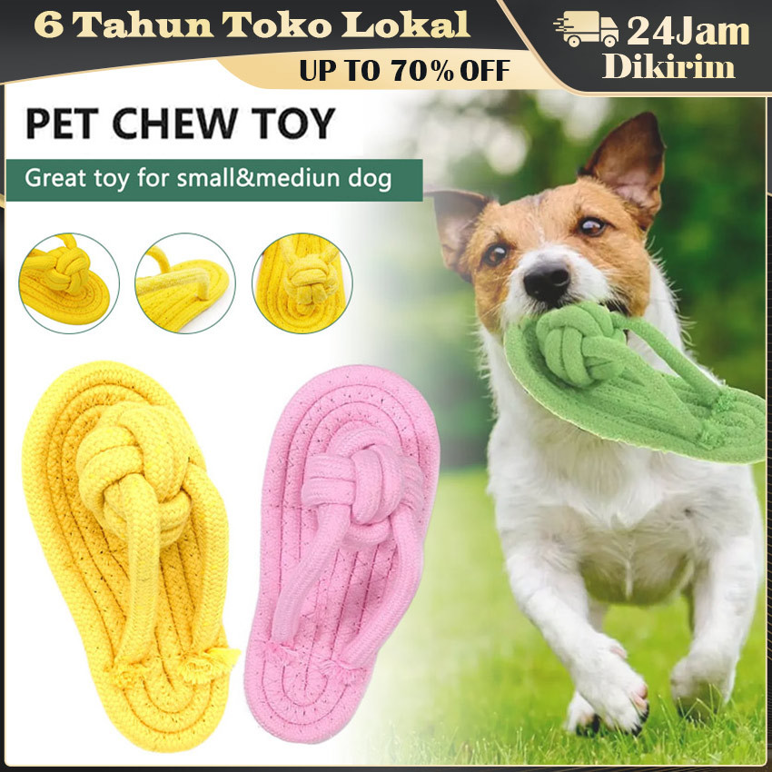 Mainan Gigitan Hewan Peliharaan Bentuk Sendal / Sandal Rope Toy Berwarna Permen / Tali Simpul Kuat &