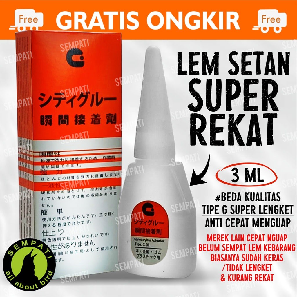 

SEMPATI Lem Korea Serba Guna Tetes Cair Multifungsi Lem Setan Power Glue Lem Perekat Sangkar Kandang Tebok Mahkota Pion Gantungan Burung Murai Kacer Kenari Perkutut Kucing Anjing Kelinci Hamster Sugar Glider