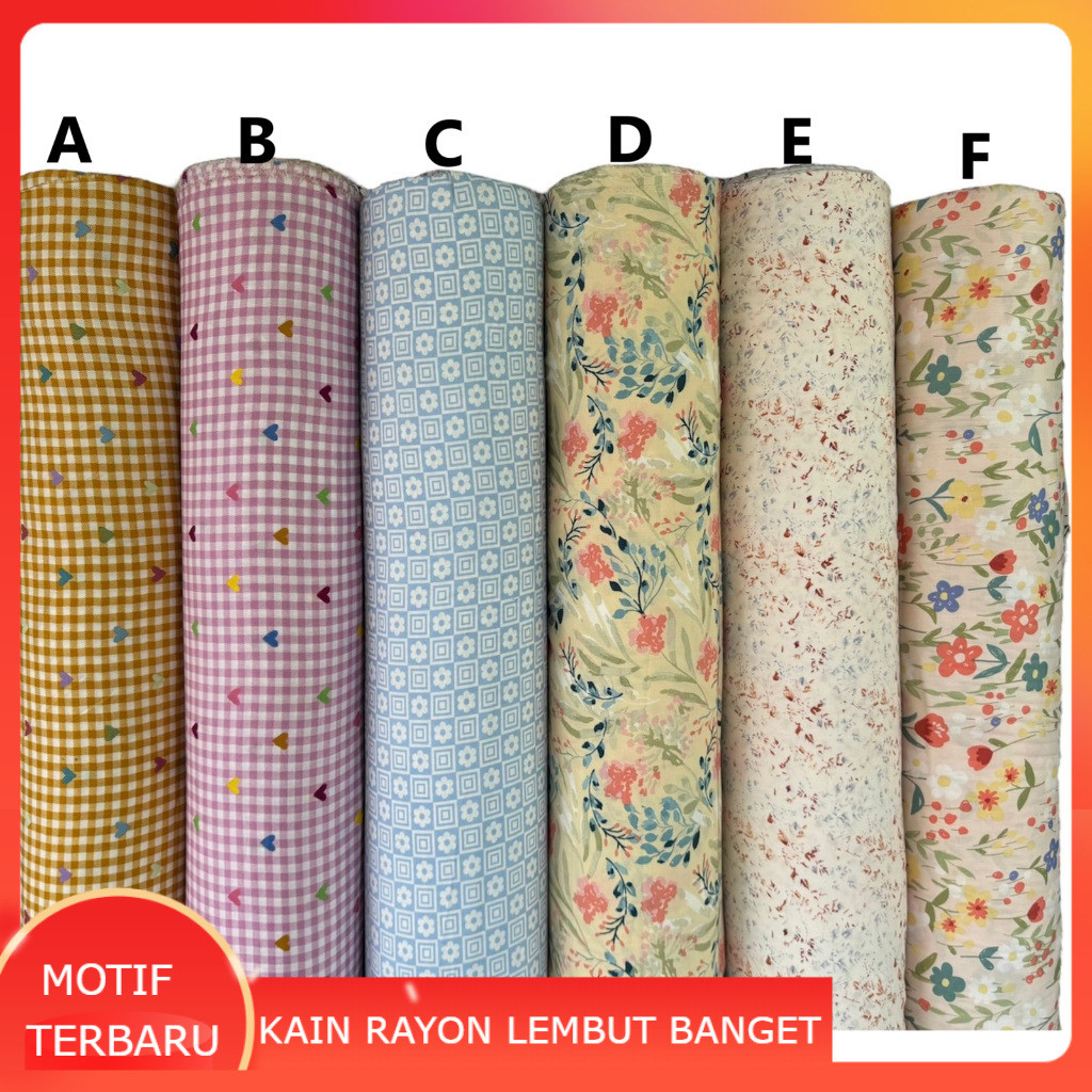 bahan kain katun rayon viscose motif motif bunga cantik love love kotak terbaru best seller adem