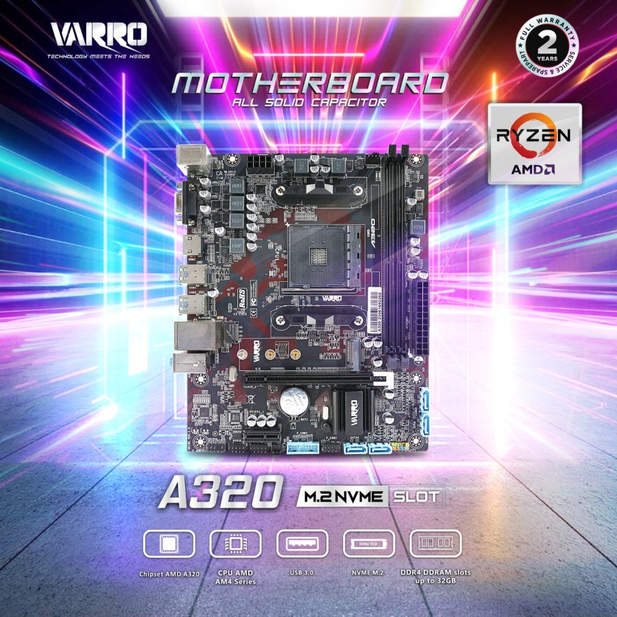 MB / MOBO / MOTHERBOARD VARRO AMD A320 SUPPORT NVME