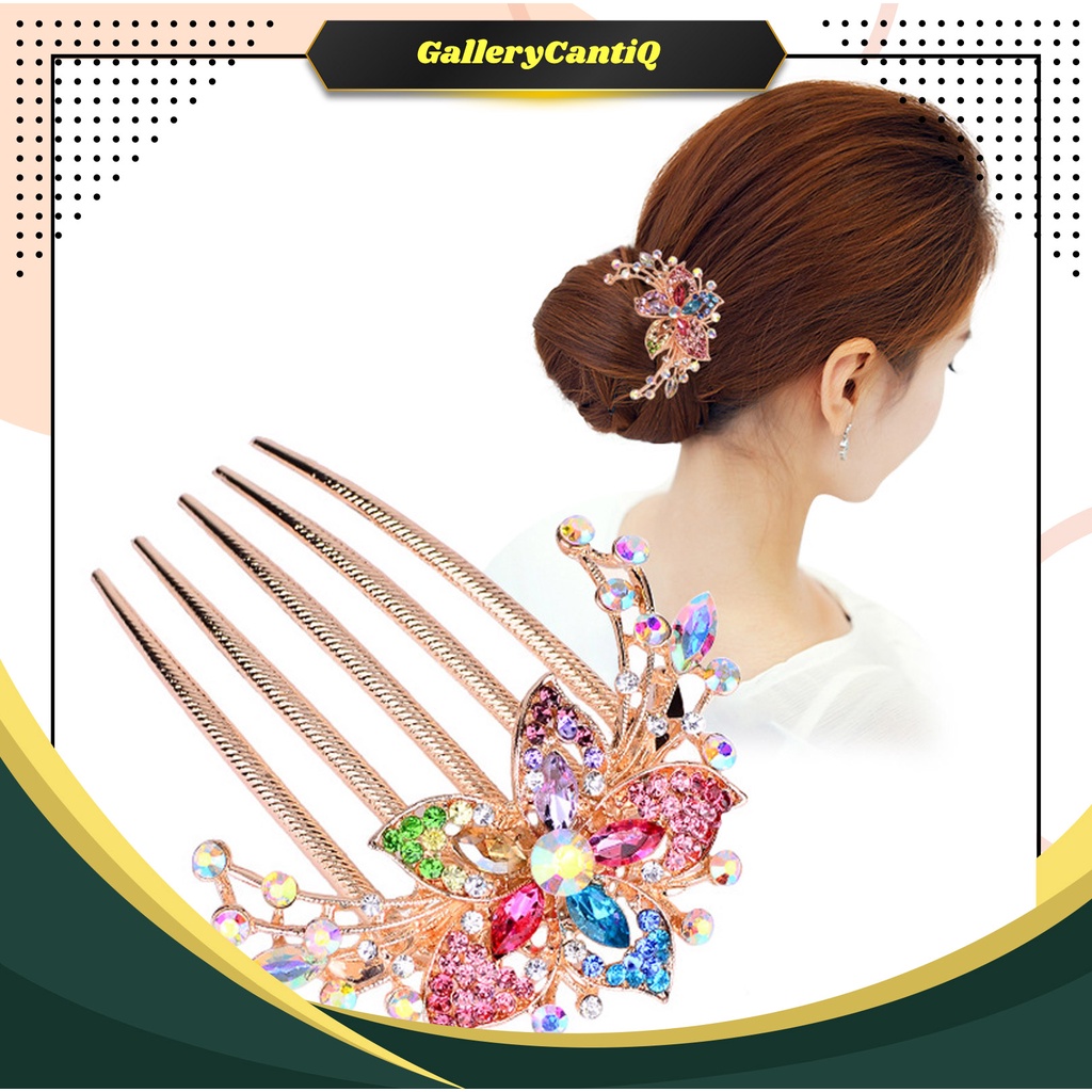 GalleryCantiQ - Sirkam Rambut Tusuk Konde Sanggul Jepit Klip Sisir Bunga Berlian Kristal MHT05