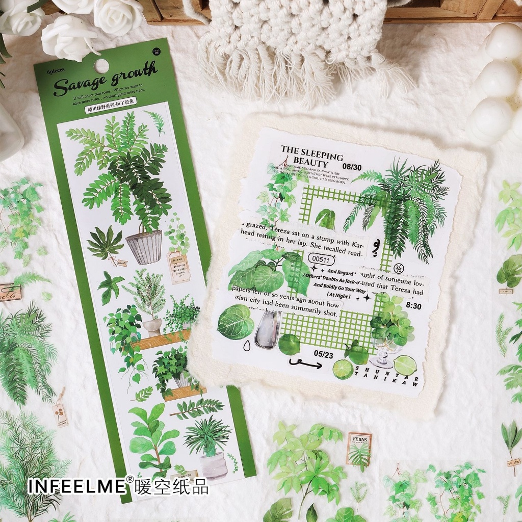 [Gongjin} 6 Lembar Sticker SAVAGE GROWTH PET / Stiker Tahan Anti Air Estetik Tanaman Monstera Aesthetic Bujo Journaling