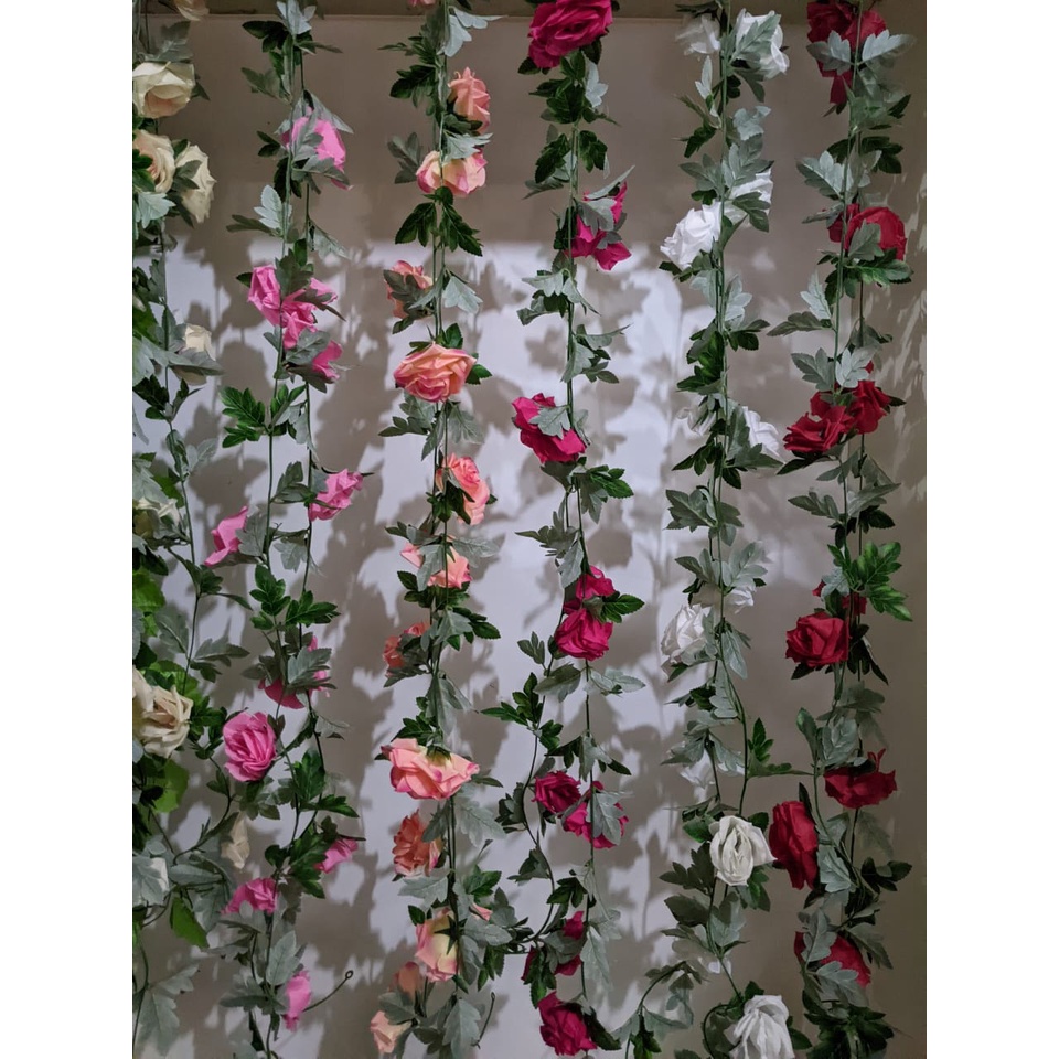 Bunga Rambat Plastik Mawar 1.2meter dan 2.4meter Rimbun