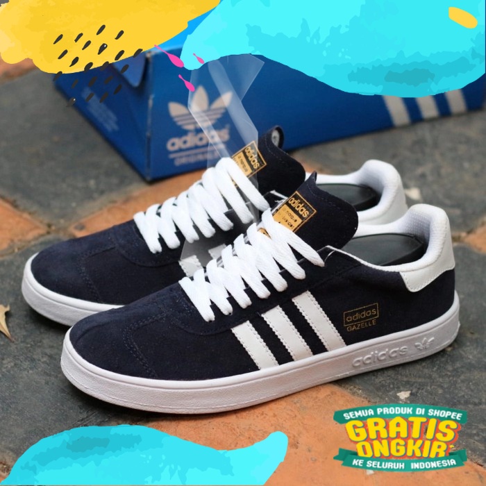Sepatu sneakers grade orijinal spatu sekolah kuliah model Adidas Ori White Black keren design Terbai