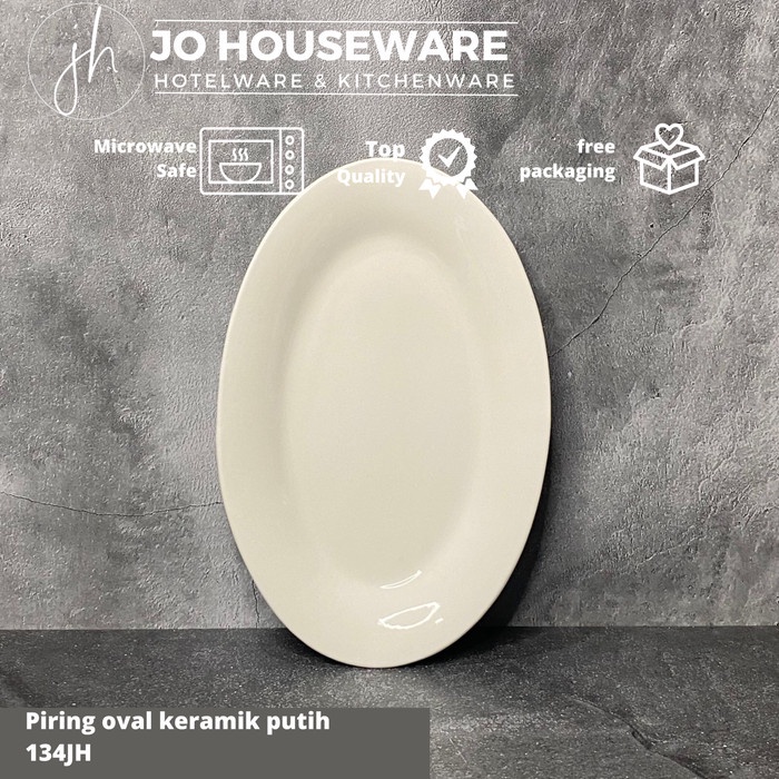 Piring oval keramik putih polos premium / piring saji ikan gurame 134