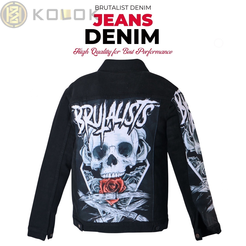 Jaket Jeans Pria Wanita Denim Jacket Printing Motif Tengkorak Mawar