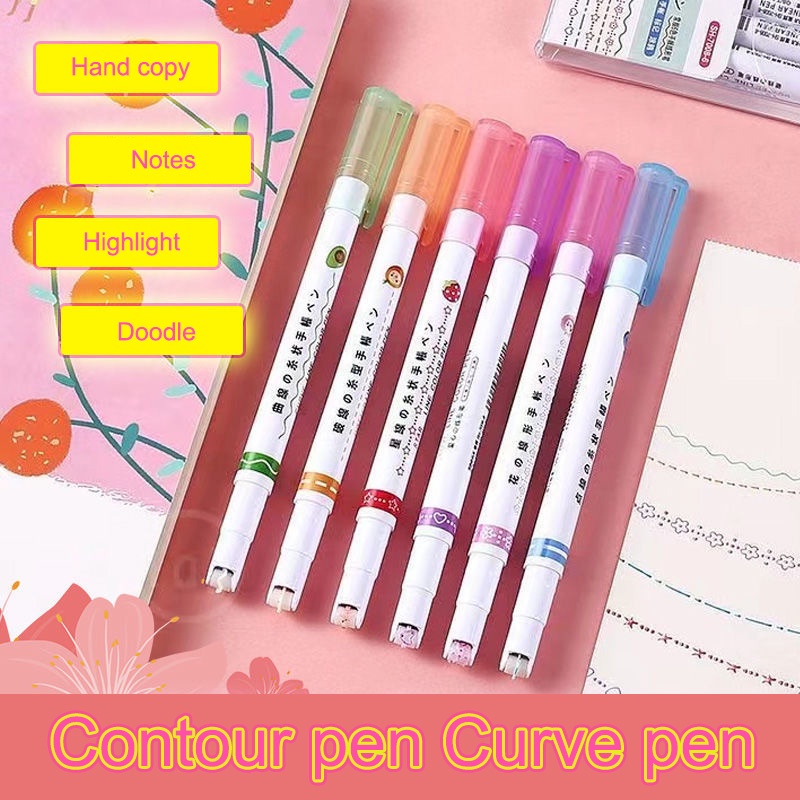 

COD✨ Pena Garis Bentuk Bunga Pena Penanda Kurva Rol Penanda Sorotan Berwarna Siswa yang disalin dengan tangan -YES