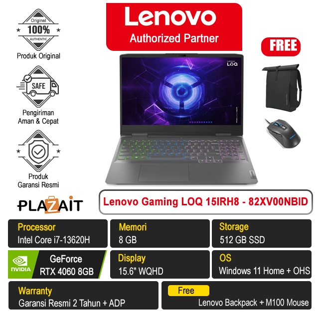 Lenovo Gaming LOQ 15IRH8 NBID /Intel Core i7-13620H/8GB/512GB SSD/RTX4060 8GB/15.6″ WQHD/Win 11 Home