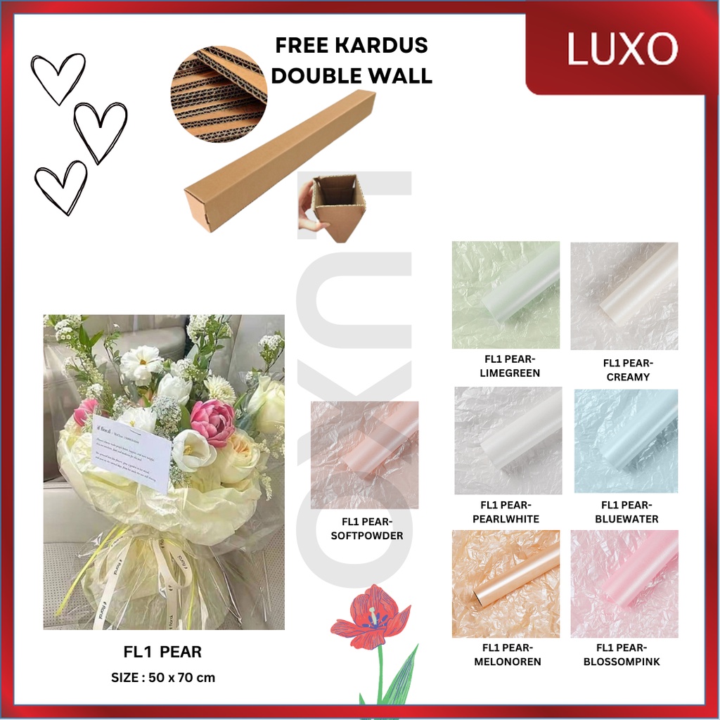 

LUXO - (5 LEMBAR) - FL1 PEARLESCENT Kertas Bunga Buket Waterproof Color / Kertas Buket Bunga Florist Cellophane