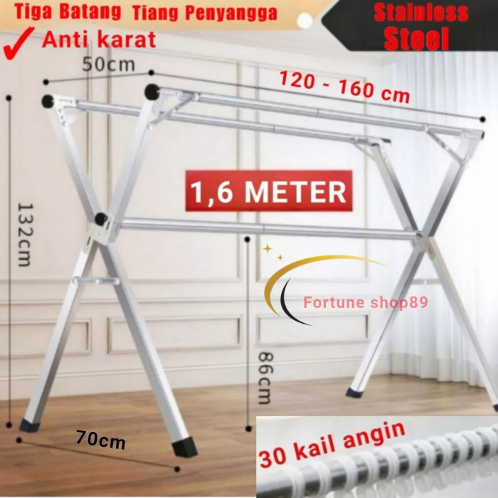 Jemuran Baju Lipat STAINLESS Steel Jemuran Pakaian Anti Karat - 160CM