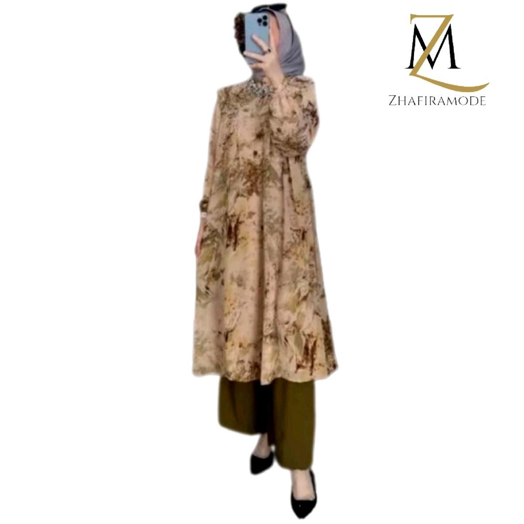 Hasna Setelan Tunik Ceruty Crinkle Motif Jumbo