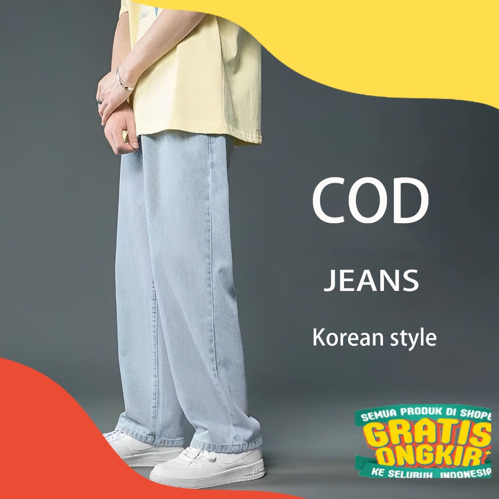 Celana Jeans Pria Blue Celana Panjang Pria Murah Oversize Loose Pants Celana Kulot Boyfriend Jeans D