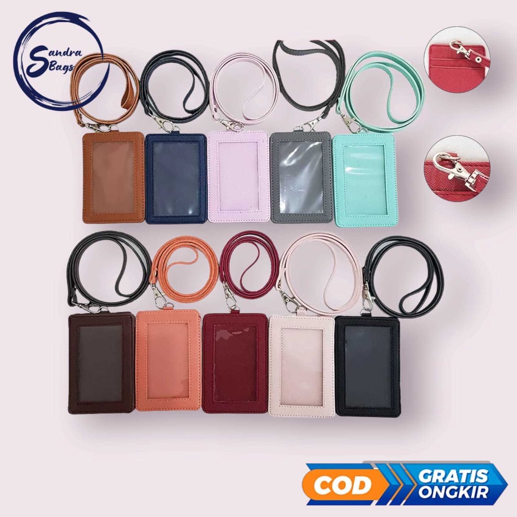 

SB Name Tag ID Card Holder Dompet Kartu Mini Kulit Lanyard Kulit Premium import Pria Wanita
