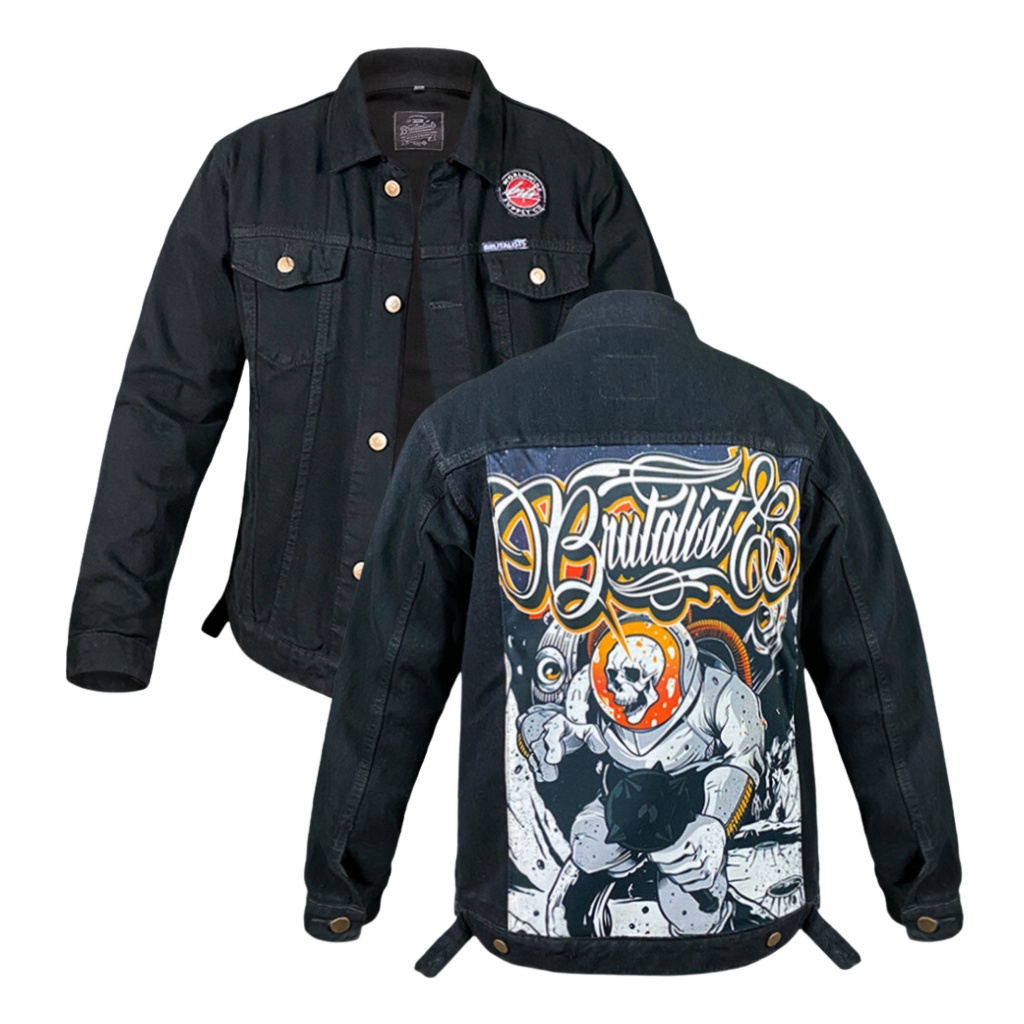 Jaket Jeans Pria Wanita Denim Jacket Disko Full Printing Motif AST