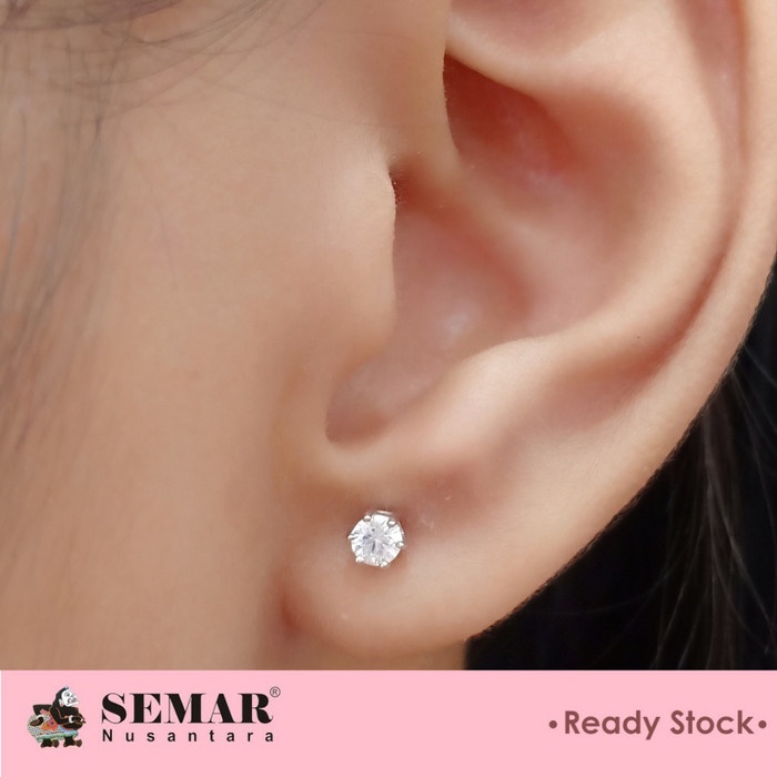 Anting Tindik Emas Solitaire White Gold 17K Semar Nusantara