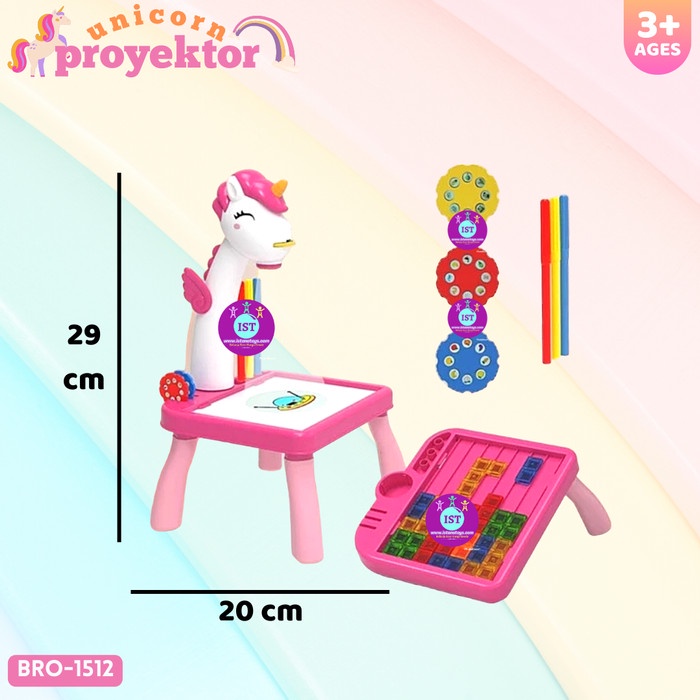 Mainan Anak Meja Gambar Proyektor Unicorn Projector PINK BRO-1512