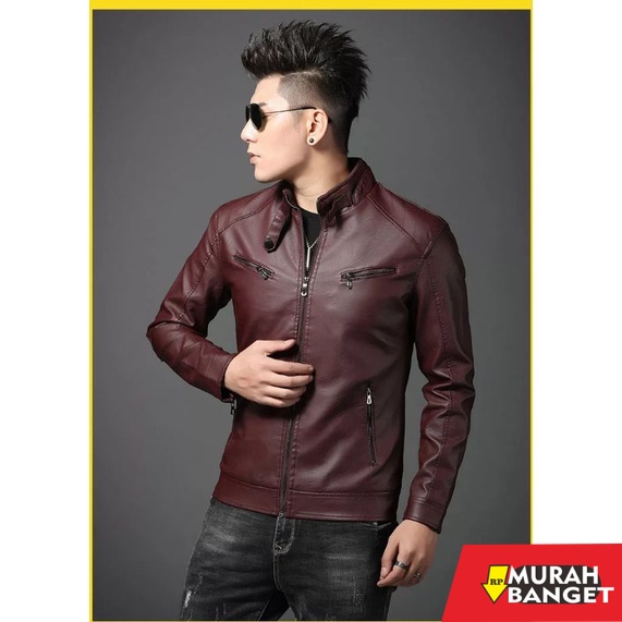 Dijamin kulit asli- jaket kulit pria asli domba garut warna merah maroon kualitas grade A no 1 premi