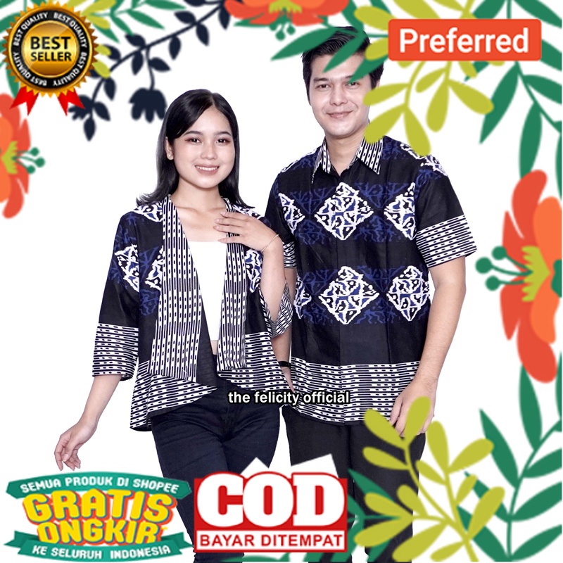 felicitybatik - Batik Couple Bolero Atasan Wanita Simple dan Hem Kemeja Pria Garis brazil Blazer Bat