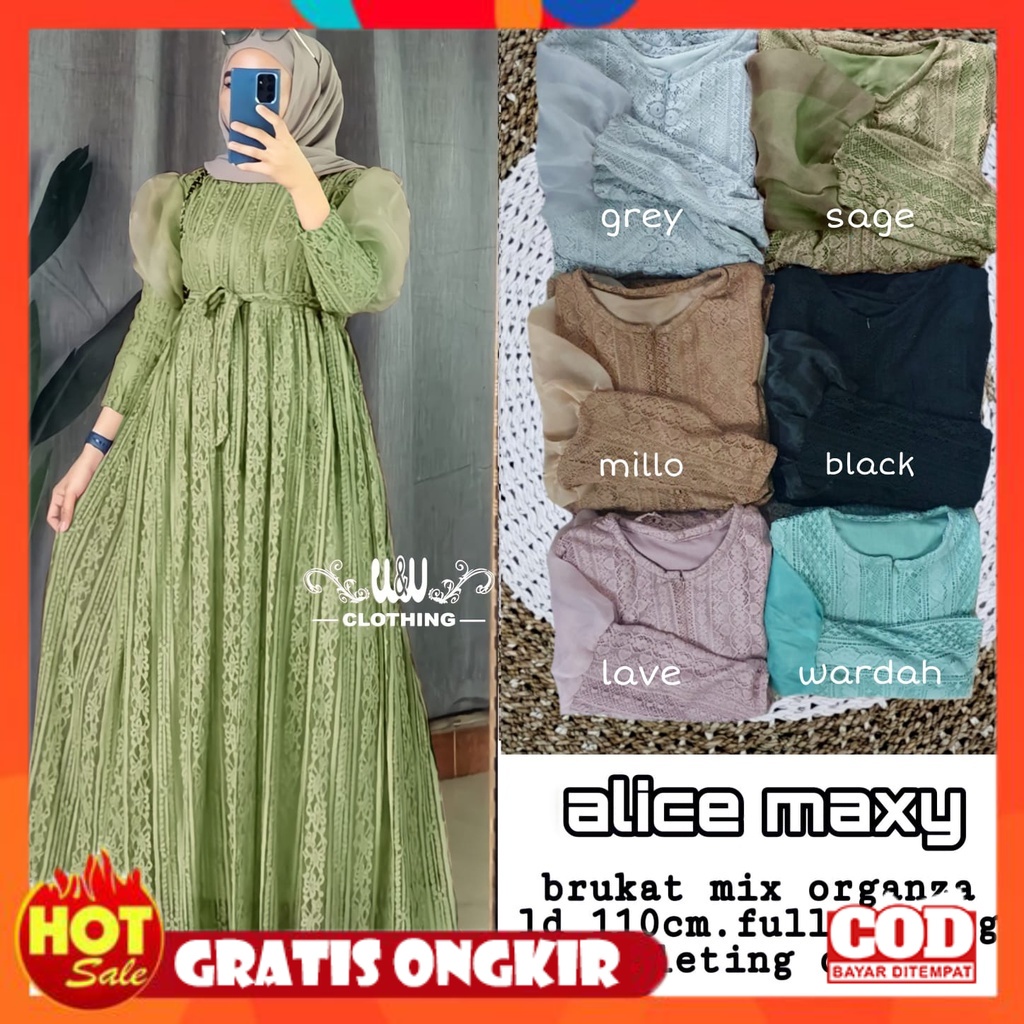 KAIN ADEM HALUS TEBAL / Alice Maxy Brukat Gamis Muslimah Wanita Remaja Jumbo LD 110 Alice Dress Kond