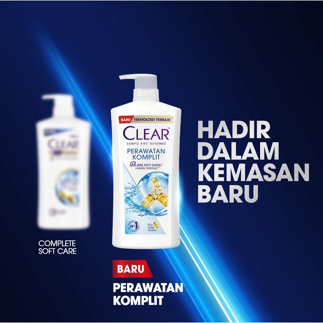 CLEAR Shampoo Anti Ketombe Perawatan Komplit, 48 Jam Melindungi dari Gatal dan Lawan Minyak dengan 10x Super Vitamin - 850mL Triplepack