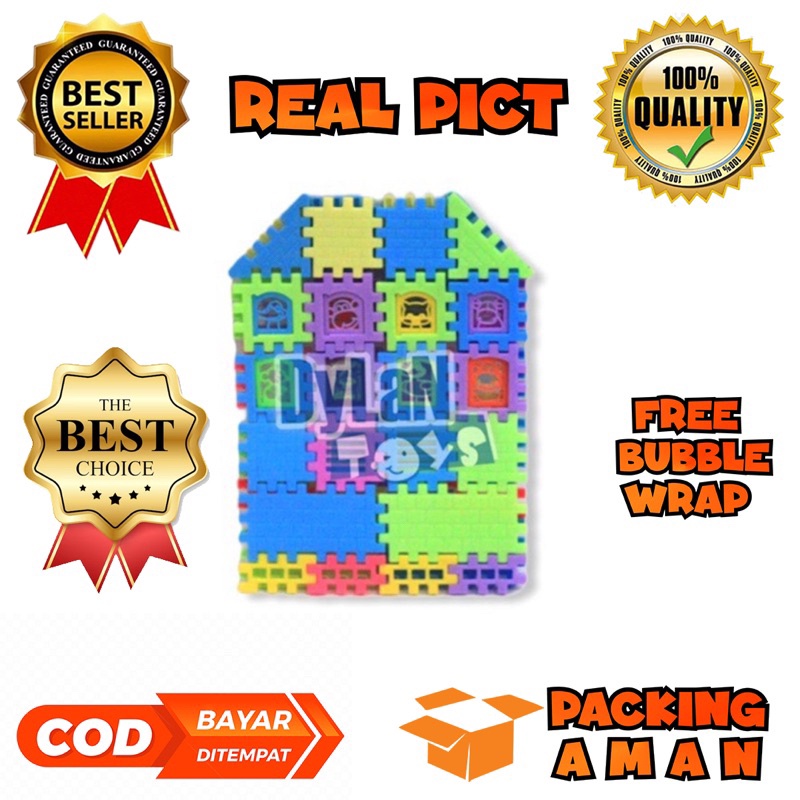 PROMO BISA COD HKF MAINAN EDUKASI ANAK PUZZLE BANGUNAN RUMAH PONDOK INDAH BLOK FUNNY BLOCK