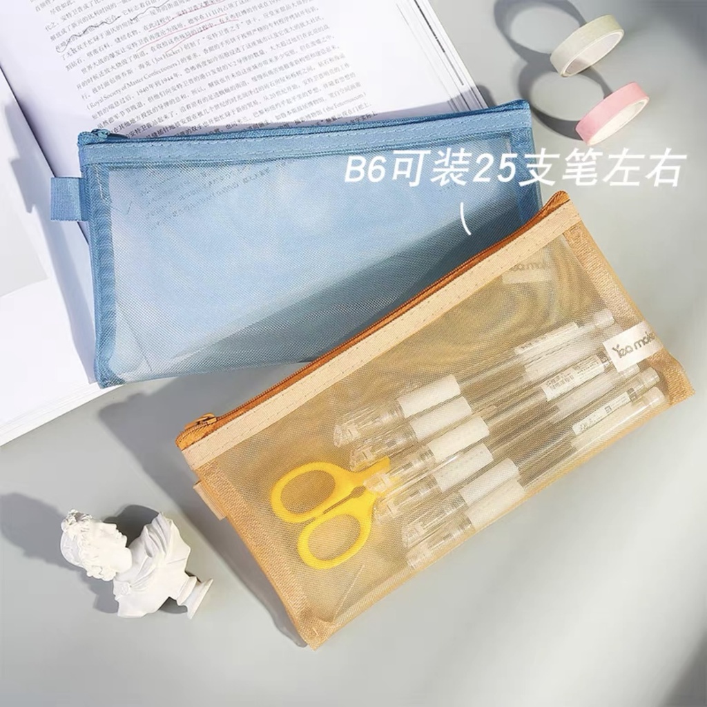 

14A. Kotak Pensil Aesthetic / Tempat Pensil Jaring Transparan / Tempat Make Up Pouch