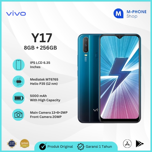 VIVO Y17 - SMARTPHONE HP MURAH 6.35 inches Dual SIM 20MP+13MP ANDROID 9.0 RAM 8/256GB 4G LET 5000 mAh