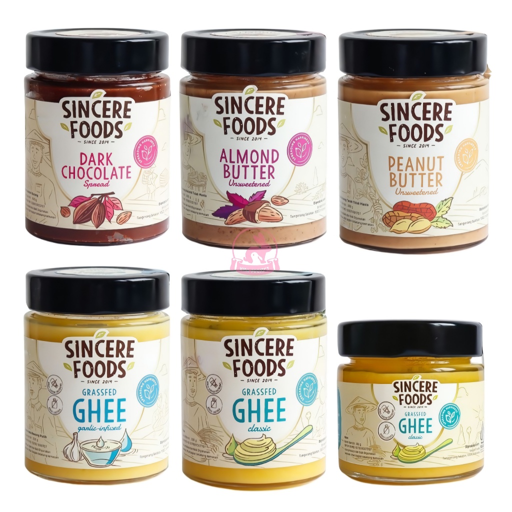 

GHEE CLASSIC/GHEE GARLIC 250G/ SELAI KACANG/SELAI ALMOND/SELAI COKLAT 300G MINYAK SAMIN/ ALMOND BUTTER/PEANUT BUTTERBPOM HALAL SINCERE FOODS d.h NUMI Naturals