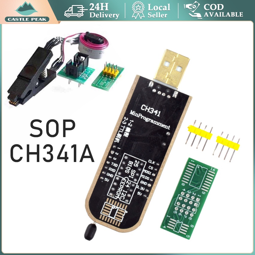 Paket komplit Alat Flash bios IC CH341 CH341A USB Programmer Flasher Bios Eprom Plus soket jepit