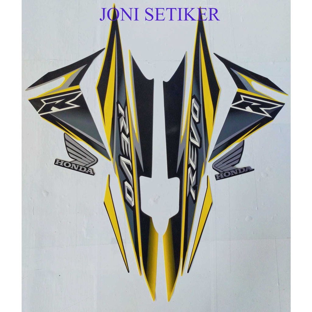 STICKER STRIPING LES POLET BODI MOTOR HONDA REVO LAMA TAHUN 2008 WARNA FULL KUNING HITAM/KAWAN SEMBI