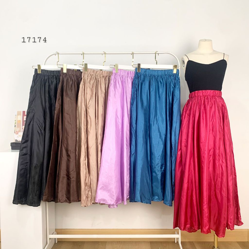 ROK SLIKY ORGANZA POLOS FULL PINGGANGNYA KARET KELILING MODEL ROK A NGEMBANG PREMIUM WANITA BAWAHAN 
