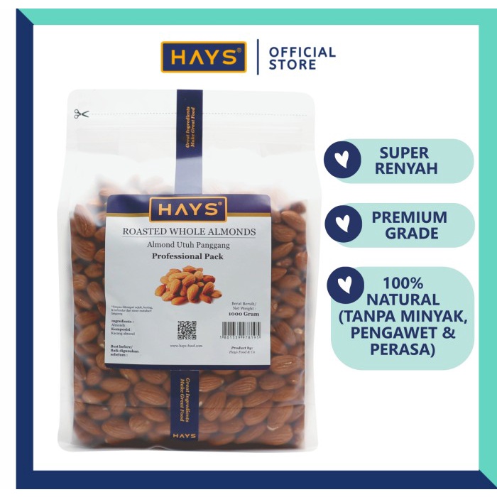 

[PROMO] Almond Utuh Panggang 1KG / Roasted Whole Almond 1KG HAYS