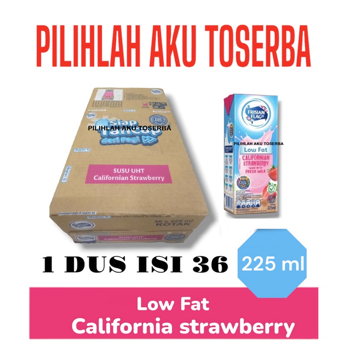 Susu Frisian Flag LOW FAT CALIFORNIA STRAWBERRY 225 ml -(1 DUS ISI 36)