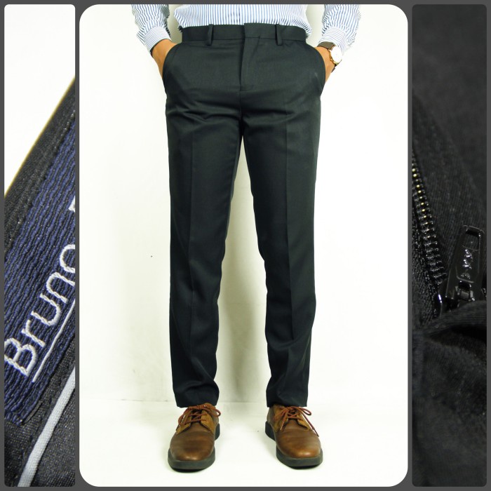 Mark Celana Kerja Formal Pria Stanley Adams Hitam Slimfit | Celana Bahan - Bruno Rigari, 30