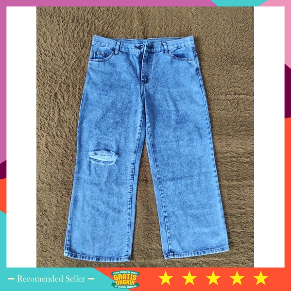 Celana Kulot Jeans Wanita Murah Style Korea Kekinian / Jumbo Kulot Ripped Jeans / Kulot Sobek Lutut 