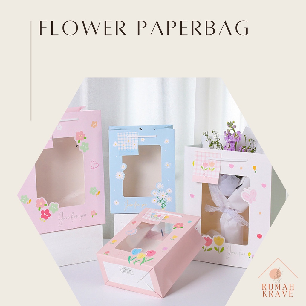 

RUMAH KRAVE - Flower Paperbag 32x12x26 cm Tas Kado Kantong Hadiah